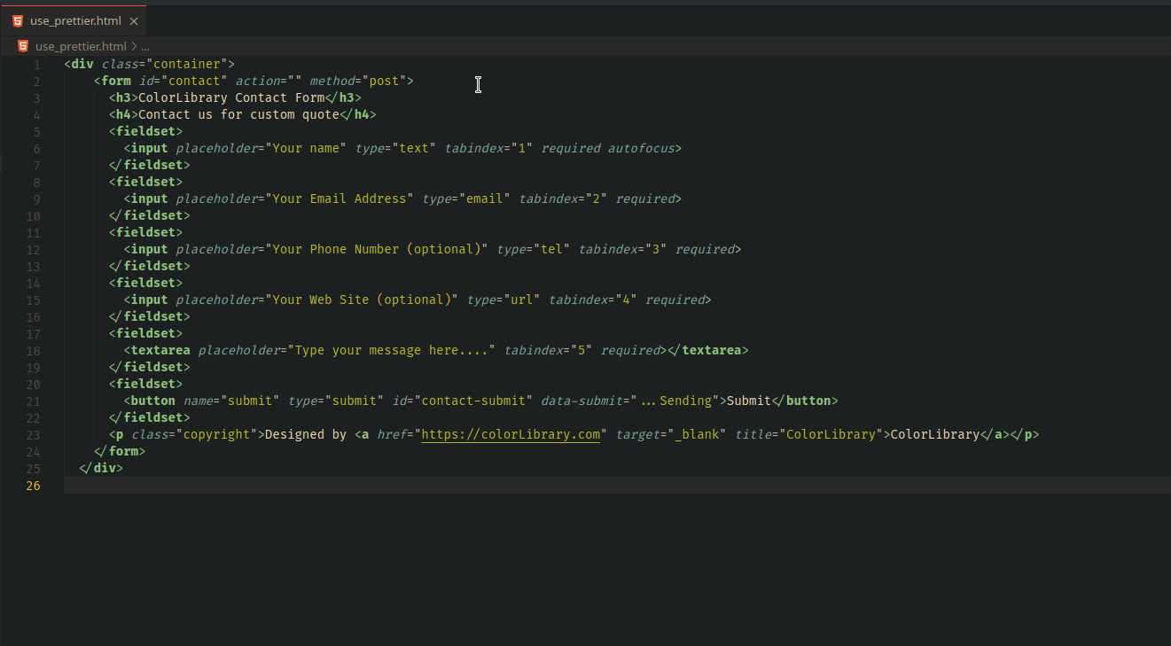 Using Prettier to format some HTML