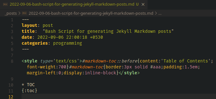 Bash Script for generating markdown posts - generated screenshot